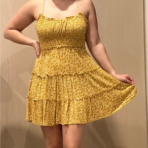 Yellow sundress adjustable cross back straps